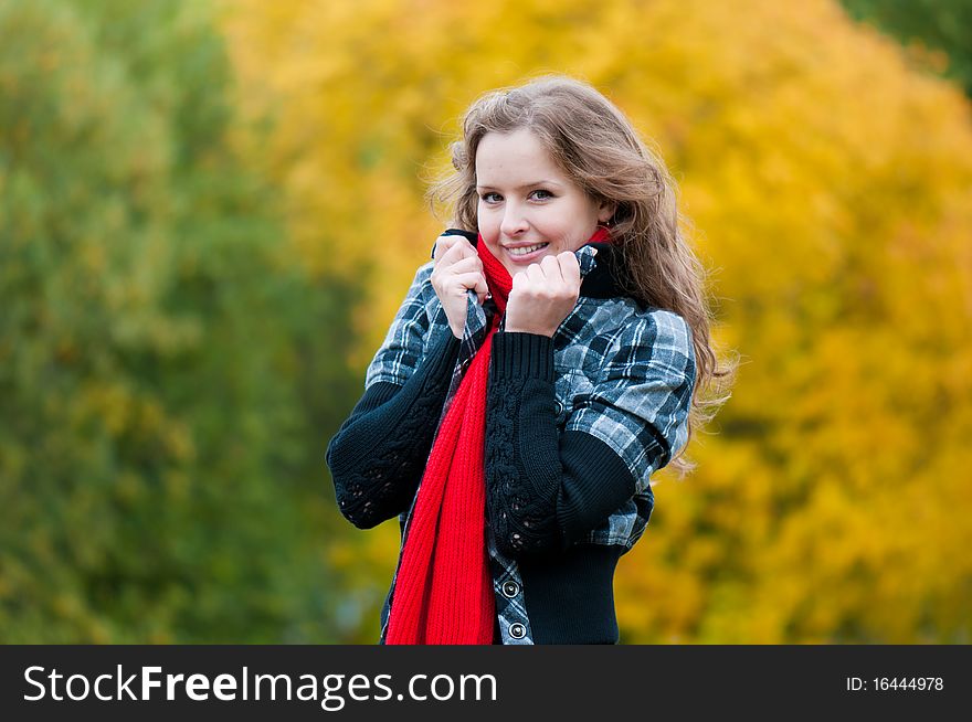 Very Beautiful Young Girl In Park
