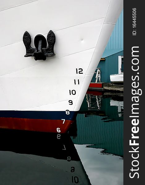View of a ship's bow and anchor. View of a ship's bow and anchor