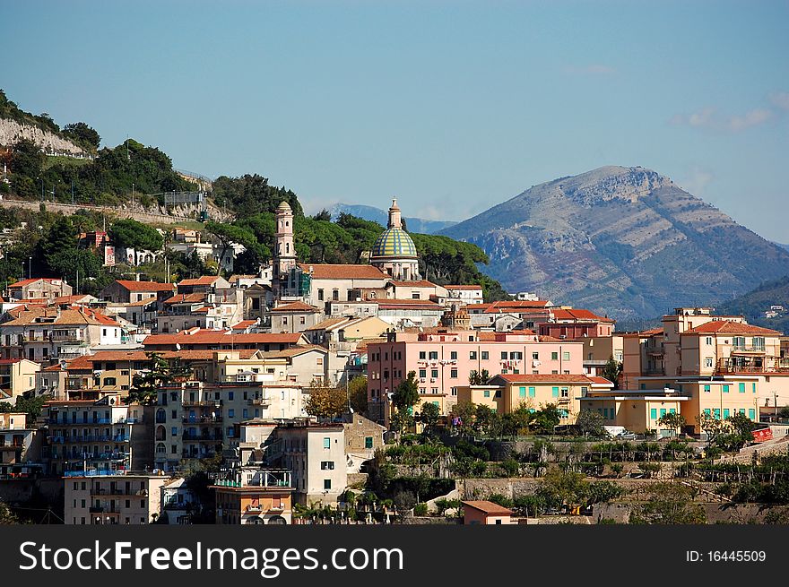 Amalfi Coast - Close-Up of Vietri sul Mare and Its Ceramic-Domed Church