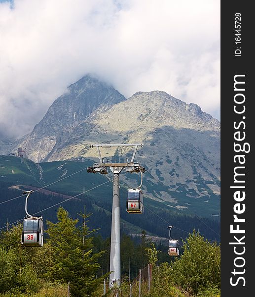 Cable cars on a sky resort during summer,image was taken in Slovakia