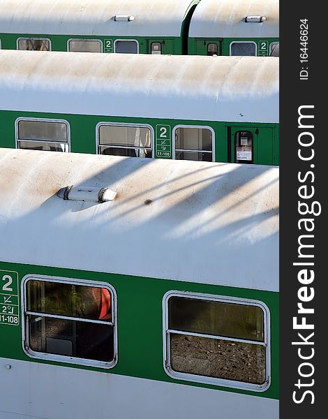 Traditional empty waiting trains on the biggest czech train station, Bohumin, Czech Republic