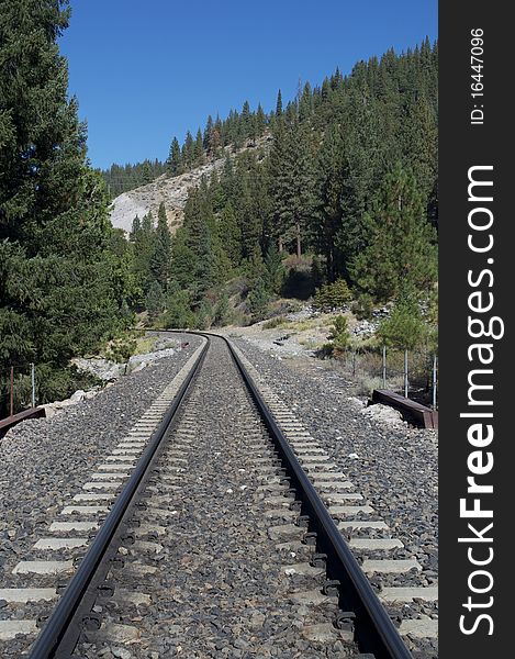 Train tracks running through the mountains near Quincy, CA