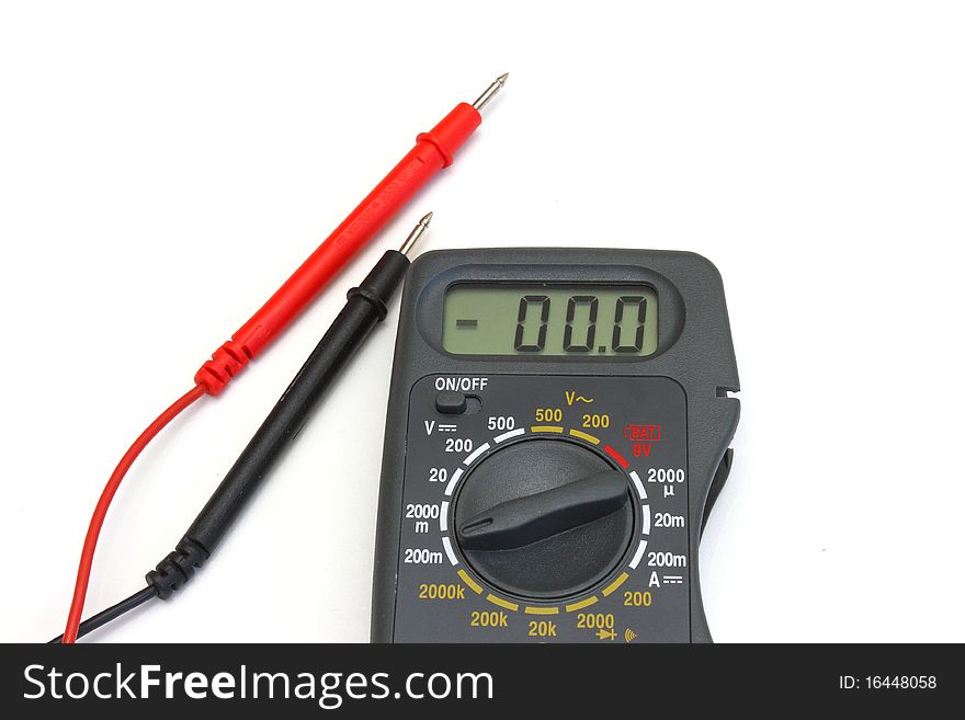 Electric multimeasures of black color with wires on a white background