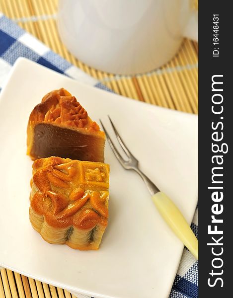 Small piece of Chinese style cake for dessert or snack. Small piece of Chinese style cake for dessert or snack.