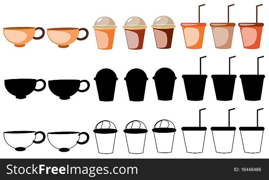 Illustration of isolated set of coffee cups on white