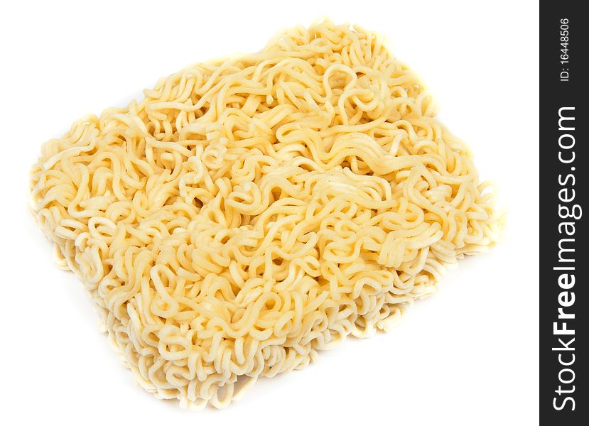 Dry noodles of the quick preparation on white background