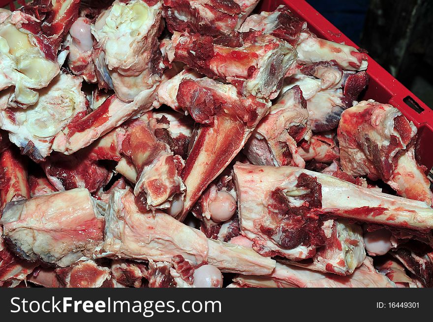 Beef bone and meat in the market