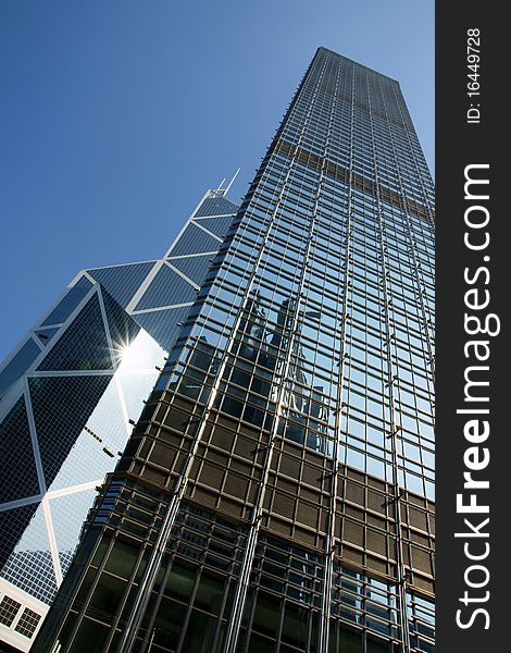 A mirror skyscraper in downtown of Hong Kong