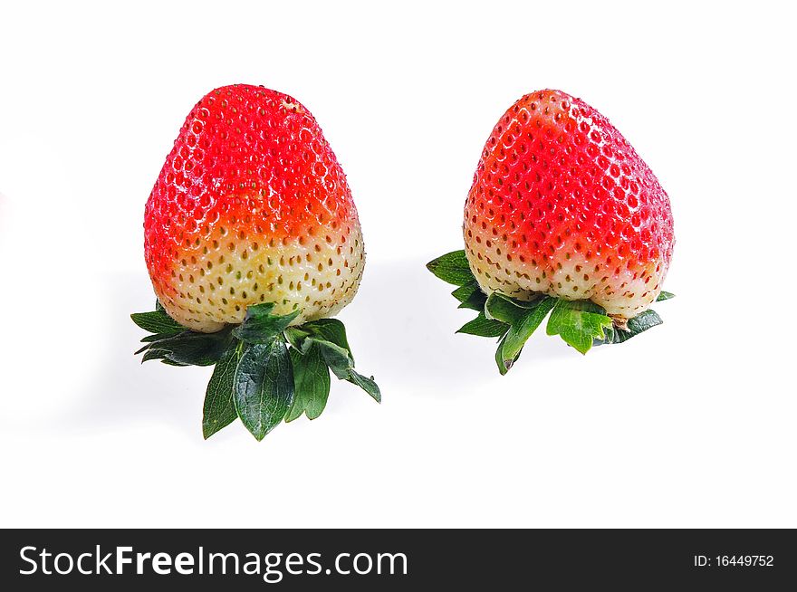 Red strawberry fruit on white background