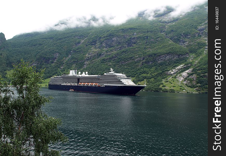 Cruise ship in the Geiranger Fjord in Norway. Cruise ship in the Geiranger Fjord in Norway