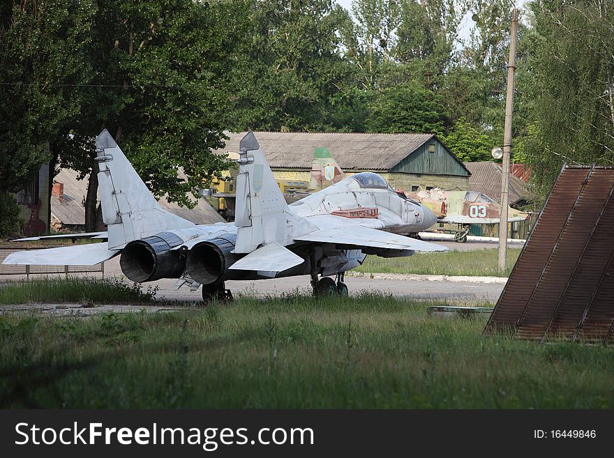 Obsolete Russian fighter stay at poligon