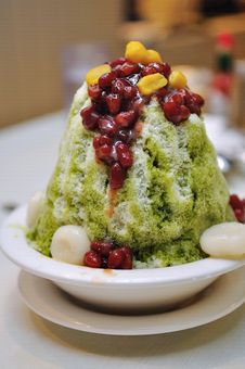 Japanese Green Tea Ice Dessert Stock Photo