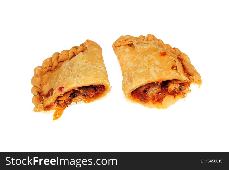 Meat curry puff on white background
