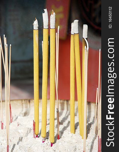 Close up of joss stick at the temple