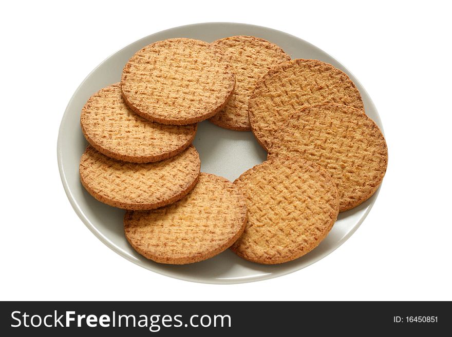 Round cookies on a grey plate. Round cookies on a grey plate