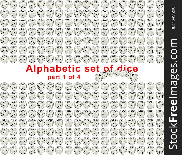 Sprites set Alphabetic Dice it's full set consist from letters, digits and signs on a top side of the dice. Dice are rotated on 360 �������� with step of 20 degrees. On lateral sides dice looks like usual dice. By means of the given set it is possible to make any inscription from dice. Each sprite have size 256x256 pixels. Part 1 of 4. Sprites set Alphabetic Dice it's full set consist from letters, digits and signs on a top side of the dice. Dice are rotated on 360 �������� with step of 20 degrees. On lateral sides dice looks like usual dice. By means of the given set it is possible to make any inscription from dice. Each sprite have size 256x256 pixels. Part 1 of 4