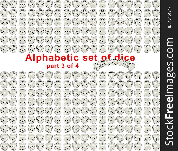 Sprites set Alphabetic Dice it's full set consist from letters, digits and signs on a top side of the dice. Dice are rotated on 360 �������� with step of 20 degrees. On lateral sides dice looks like usual dice. By means of the given set it is possible to make any inscription from dice. Each sprite have size 256x256 pixels. Part 3 of 4. Sprites set Alphabetic Dice it's full set consist from letters, digits and signs on a top side of the dice. Dice are rotated on 360 �������� with step of 20 degrees. On lateral sides dice looks like usual dice. By means of the given set it is possible to make any inscription from dice. Each sprite have size 256x256 pixels. Part 3 of 4