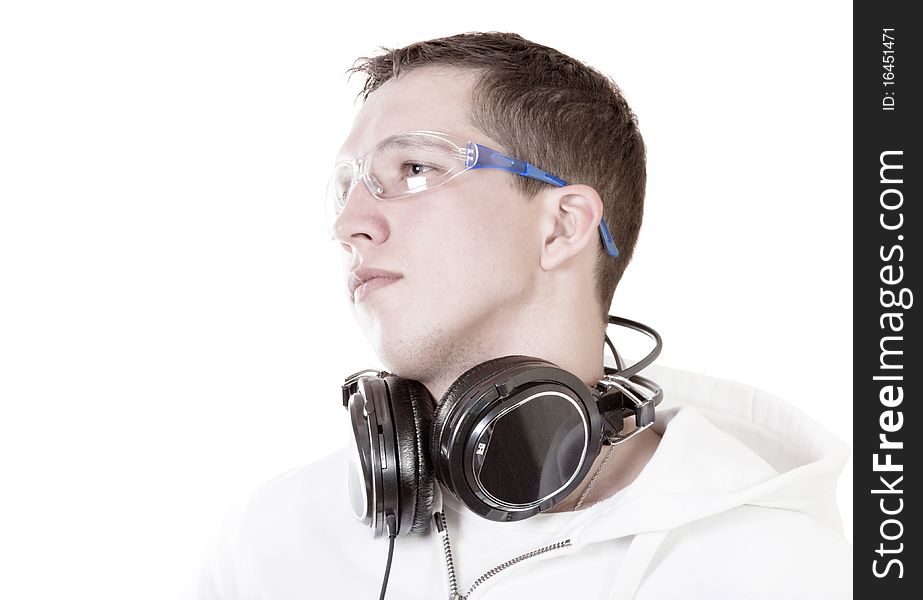 DJ portrait over white background