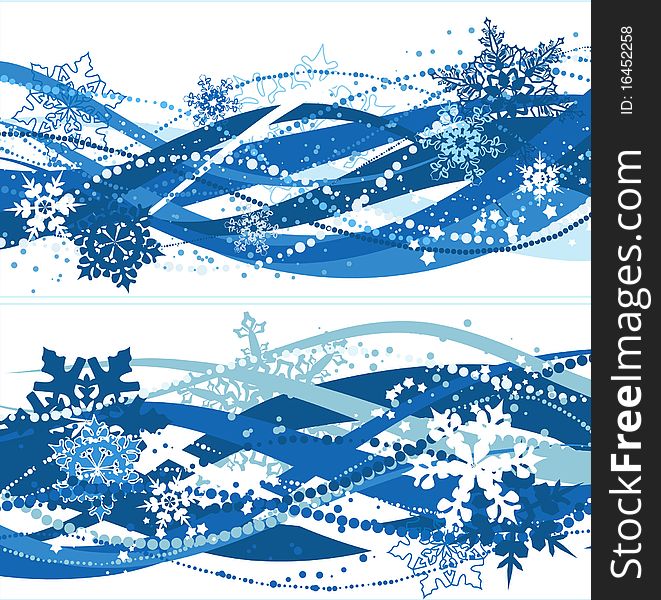 Two christmas compositions with blue snowflakes. Two christmas compositions with blue snowflakes