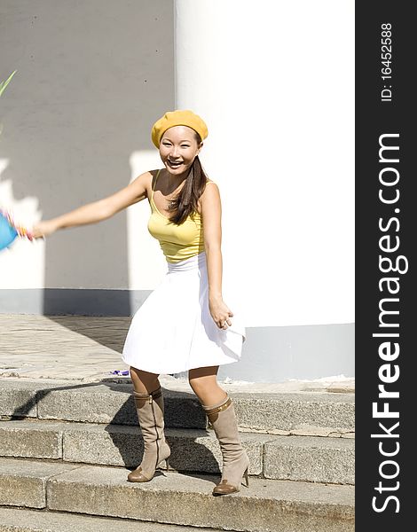 Girl dancing with baloon outdoor. Girl dancing with baloon outdoor