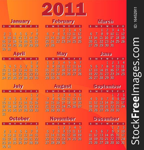 Red and orange calendar for 2011