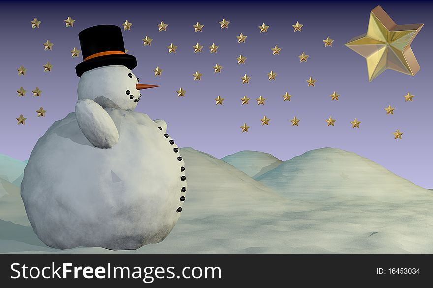 Snowman and Christmas landscape done in 3d program