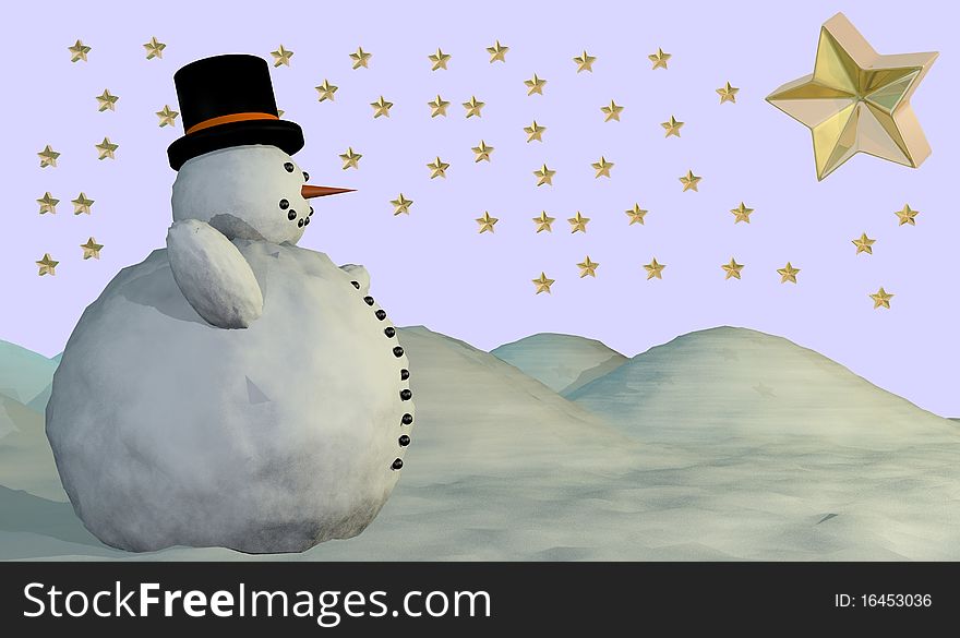 Snowman and stars isolated on white