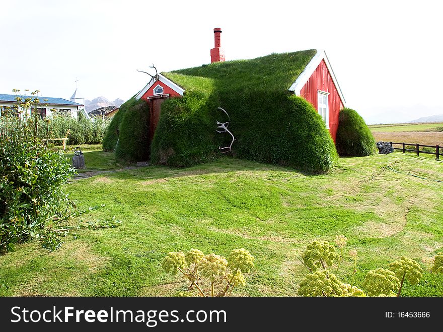 Iceland  hairy house with grass on the walls and roof. Iceland  hairy house with grass on the walls and roof