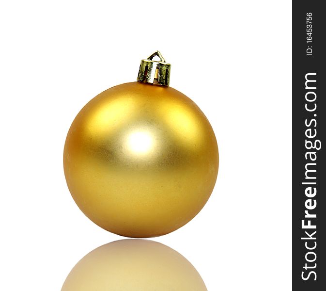 Studio photo of Christmas golden glass ball isolated on white background. Studio photo of Christmas golden glass ball isolated on white background