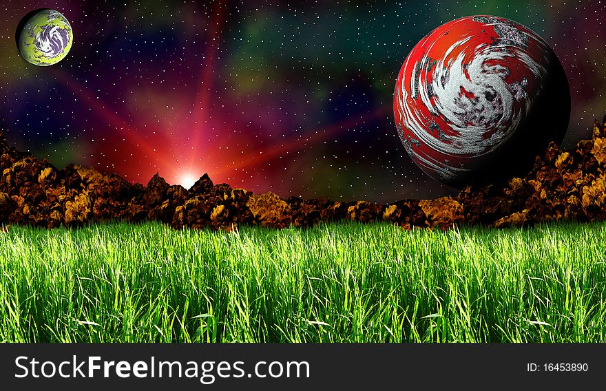 Very bright and colorful space landscape