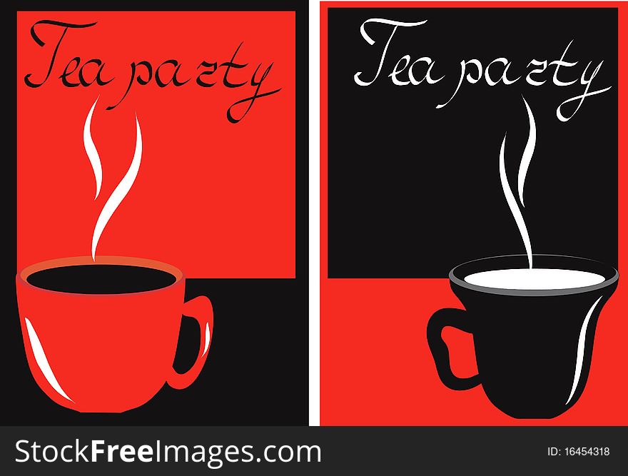 Abstraction with cups of tea,red-black colors. Abstraction with cups of tea,red-black colors.