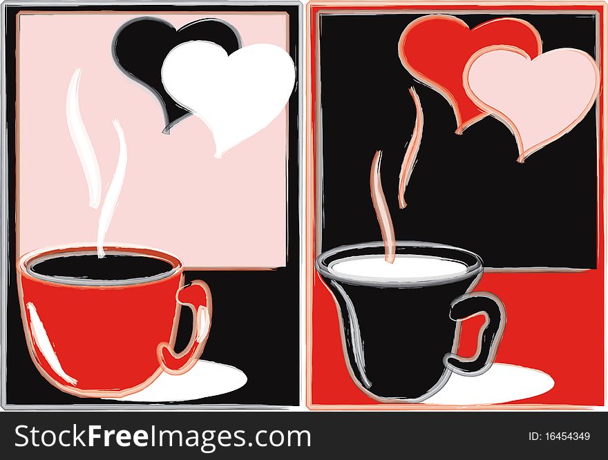 Abstraction with cups of tea and hearts. Abstraction with cups of tea and hearts.