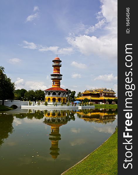 Bang Pa-in Palace Ayutthaya Thailand, the Tower against the backdrop of the sky.