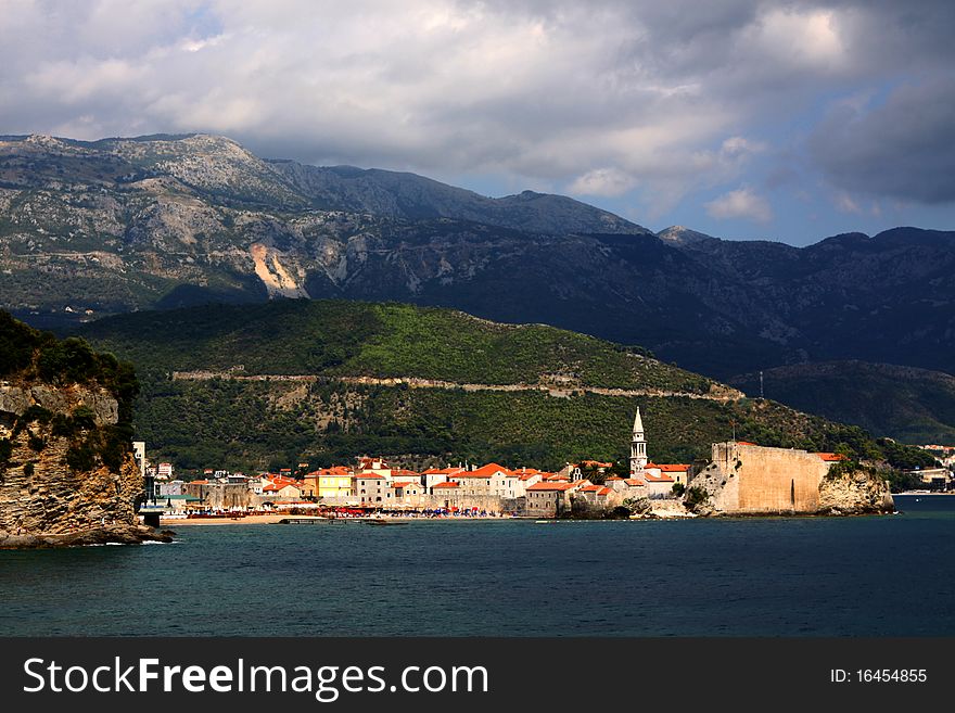 View of old town Budva from Adriatic sea. Montenegro. View of old town Budva from Adriatic sea. Montenegro.