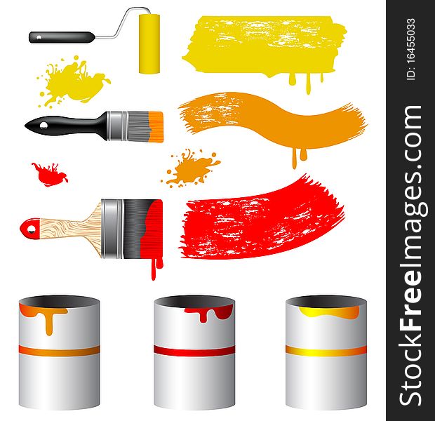 Paint tools collection isolated on white background