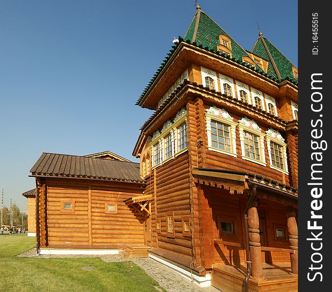 Wooden palace in Kolomenskoe (panorama), Moscow, Russia