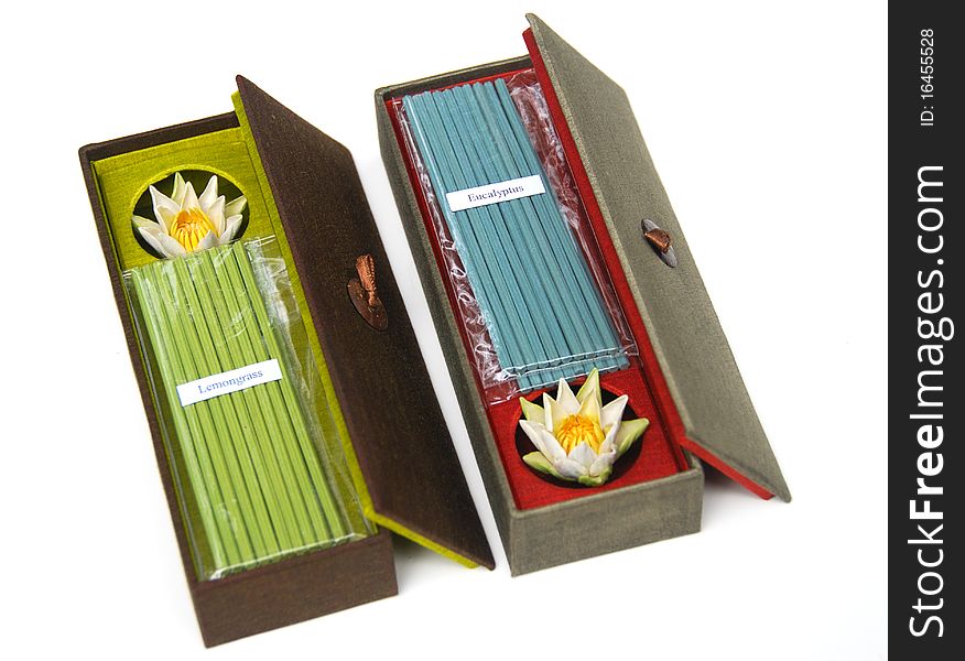 Incense and ceramic lotus incense holder in gift box. Incense and ceramic lotus incense holder in gift box