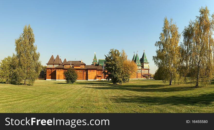 Wooden palace in Kolomenskoe (panorama), Moscow, Russia