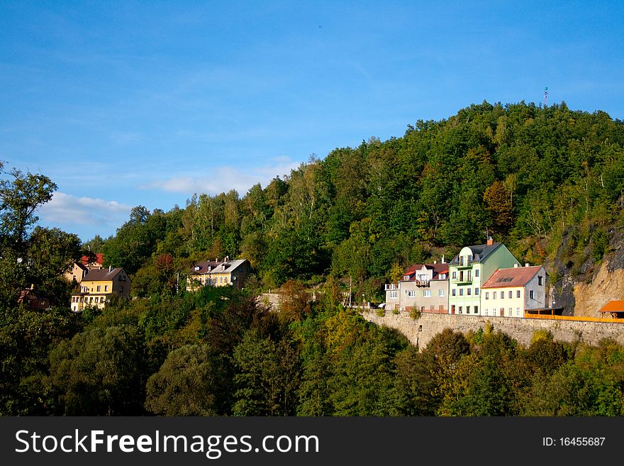 Autumn landscape on the river near Lock Castle, Czech Republic