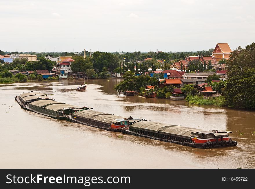 Transport ship in the Pha Sak River Thailand.