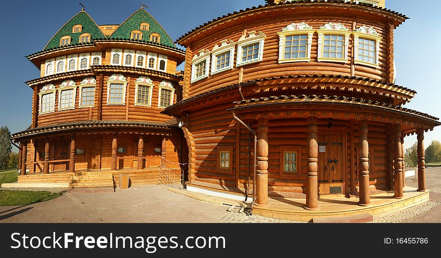 Wooden palace in Kolomenskoe (panorama), Moscow, Russia