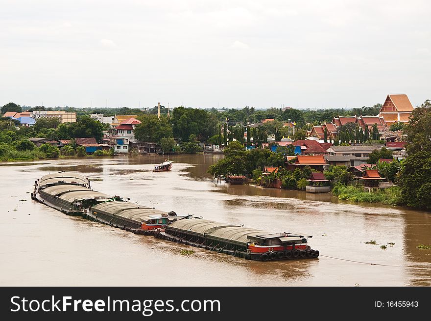 Transport ship in the Pha Sak  River Thailand.