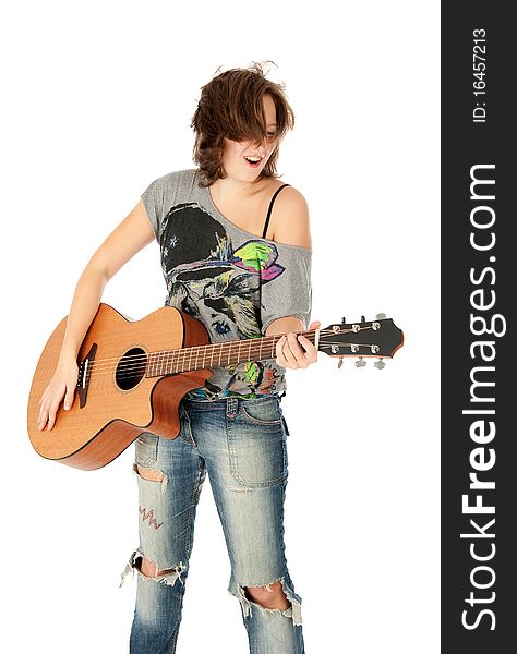Beautiful Young Girl Playing Guitar