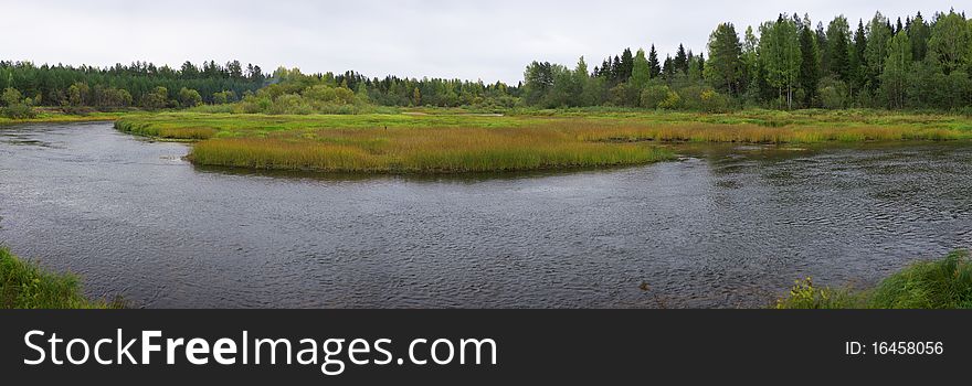 Panorama of a landscape with the river