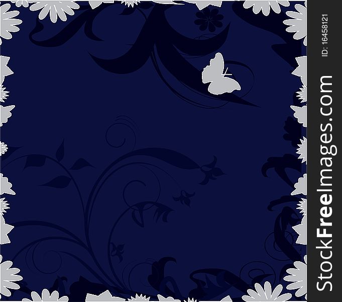 Blue flowers decoration with place for text and butterfly