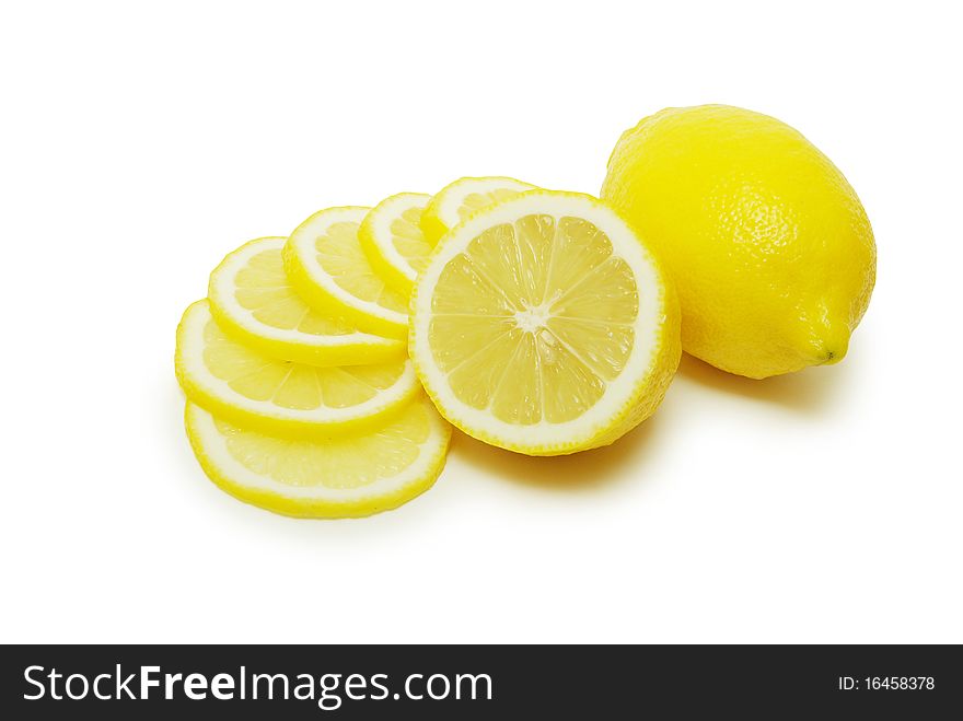 Yellow fresh lemons isolated on a white