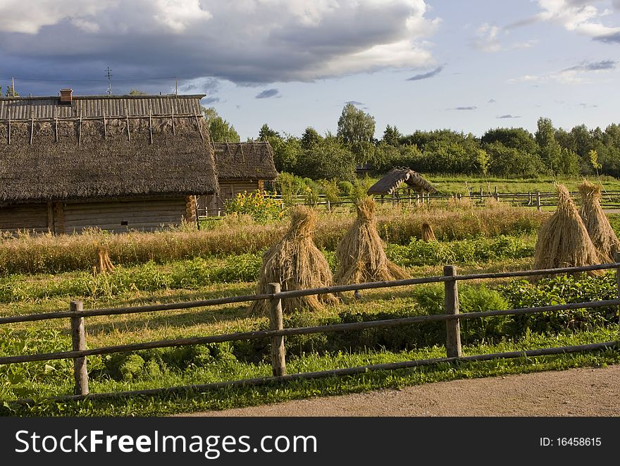 Haystacks in Bugrovo village in Pushkin Hills