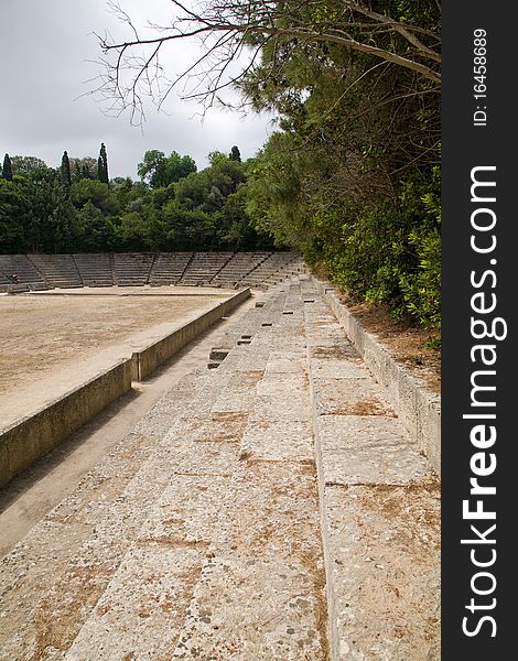 Some remains of the sports stadium acropolis of Monte Smith, Rhodes town in Greece. Some remains of the sports stadium acropolis of Monte Smith, Rhodes town in Greece.