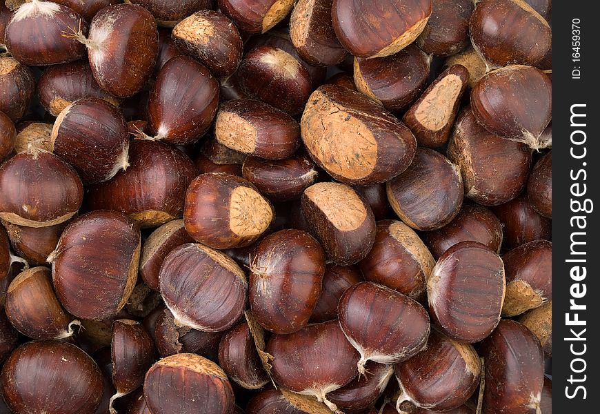Pile of chestnuts . overhead shot, useful for backgrounds