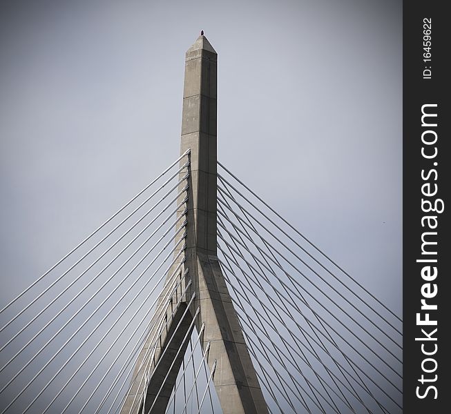 View of the tip of the Zakim Bridge in Boston, MA.